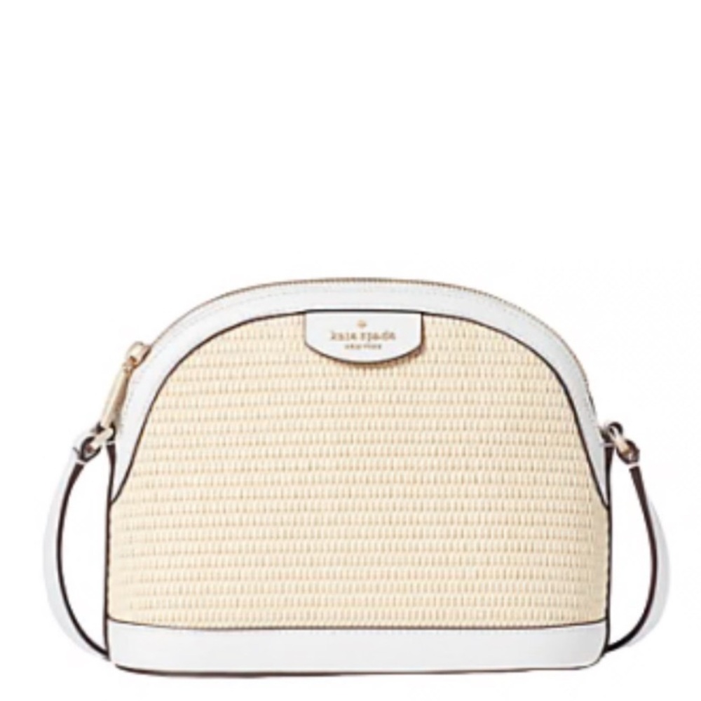 Kate Spade Tan and White Woven Crossbody Bag